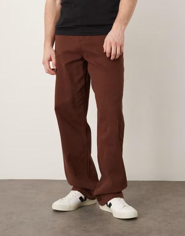 エイソス メンズ ボトムス カジュアルパンツ ASOS DESIGN baggy pants herringbone BROWN ブラウン