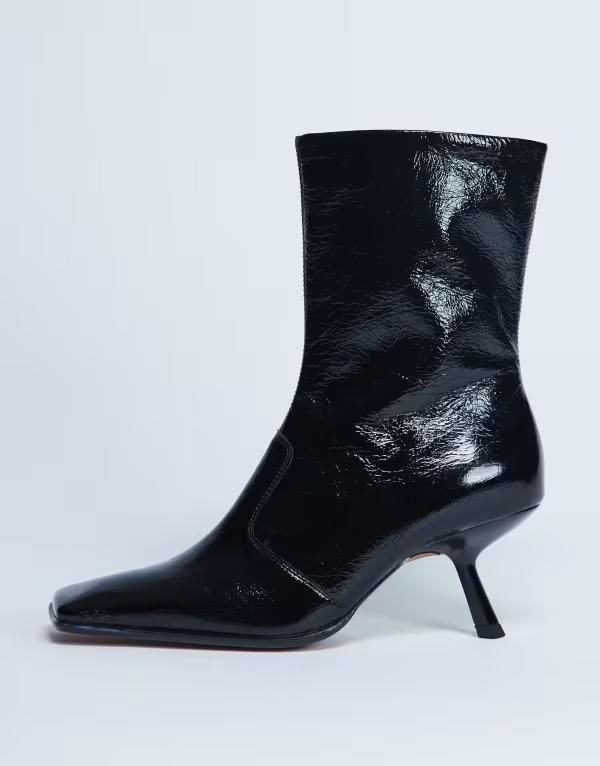 トップショップ レディース シューズ ブーツ・レインブーツ レザー ヒール Topshop Sienna Premium leather square toe mid heel boots Black ブラック