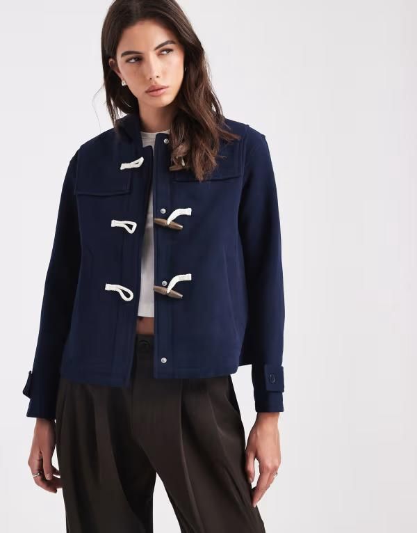 ブレーブソウル レディース アウター コート ウール Brave Soul faux wool short duffle coat withood NAVY ネイビー