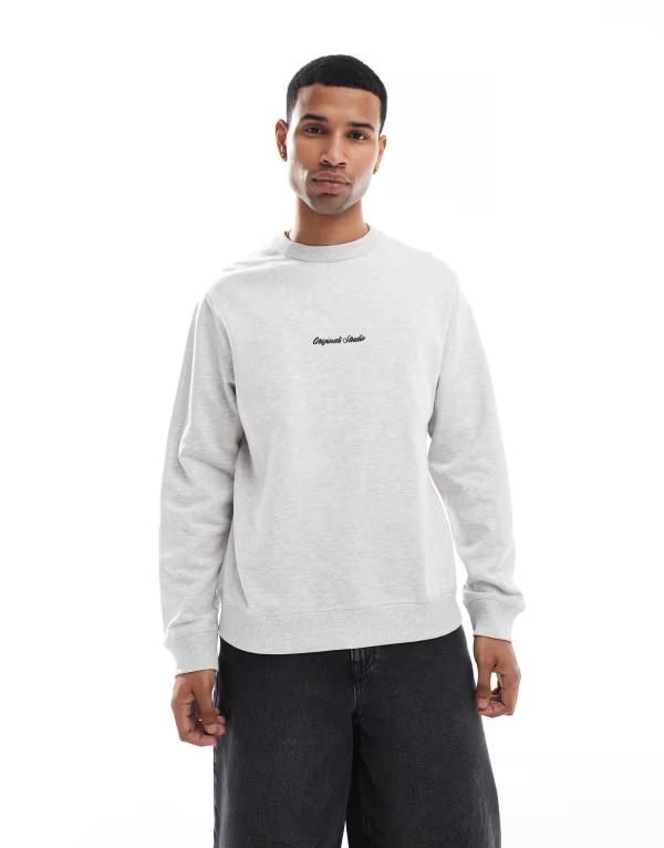 ジャック アンド ジョーンズ メンズ アウター パーカー・スウェット スウェット シャツ 刺繍 ロゴ Jack Jones oversize sweatshirt with embroidered logo heather White Melange ホワイト