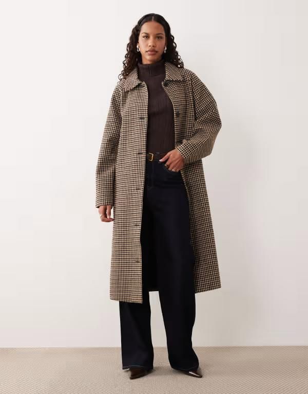 ジェイディーワイ レディース アウター コート ウール JDY belted longline wool blend coat plaid BROWN ブラウン
