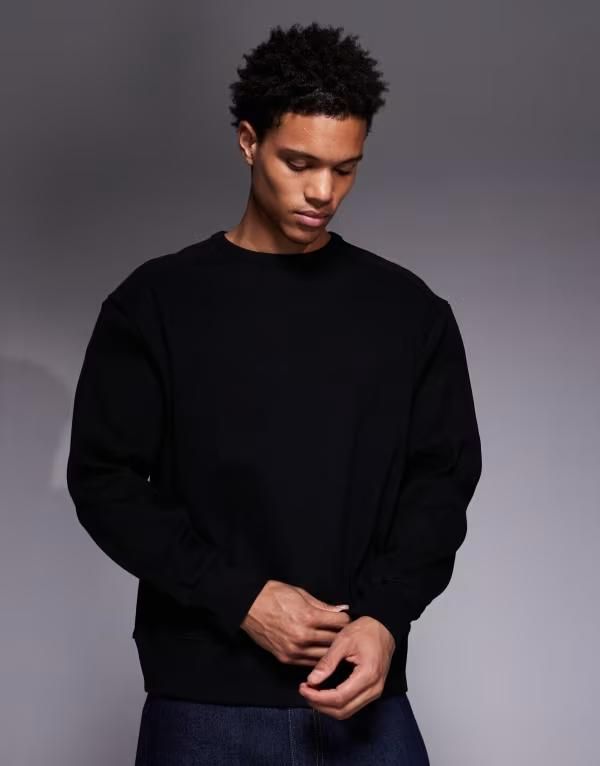 エイソス メンズ アウター パーカー・スウェット リブ シャツ ASOS DESIGN heavyweight oversized ribbed sweatshirt Black ブラック