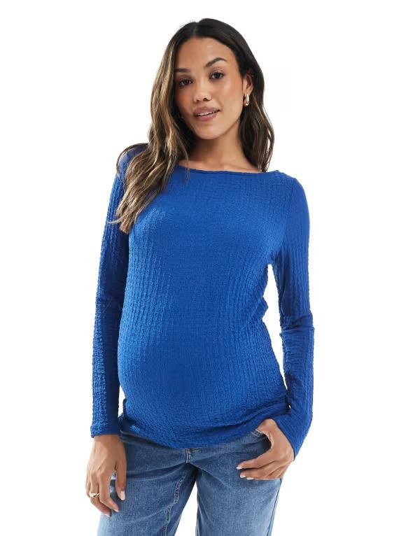 ママライシアス レディース トップス Tシャツ ジャージー マタニティ Mamalicious Mamalicious Maternity textured jersey boat neck top Mazarine Blue ブルー