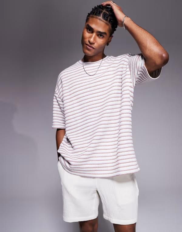 エイソス メンズ トップス Tシャツ ASOS DESIGN heavyweight oversized Tshirt and white textured stripe Multi マルチカラー