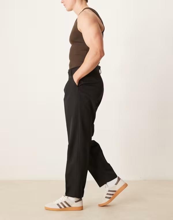 エイソス メンズ ボトムス カジュアルパンツ パンツ ASOS DESIGN smart oversized tapered pants with front pleat Black ブラック