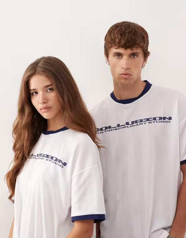 コルージョン レディース トップス Tシャツ COLLUSION Unisex soccer Tshirt WHITE ホワイト