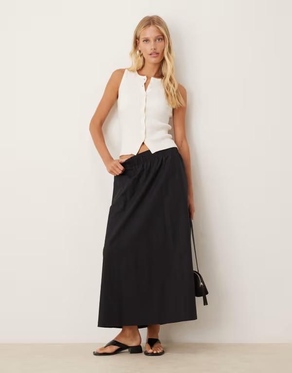 ヴィラ レディース ボトムス スカート ミディ コットン VILA cotton midi skirt Black beauty ブラック