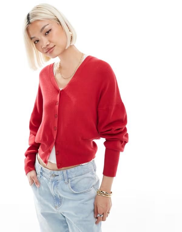 エイソス レディース アウター カーディガン ASOS DESIGN structured waist clean cardigan Red レッド