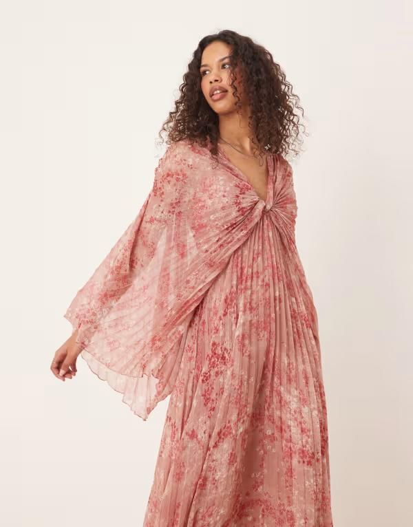 エイソス レディース トップス ワンピース シフォン マキシワンピース プリーツ プリント マキシ ASOS DESIGN pleated chiffon twist front maxi dress in ditsy print Ditsy print