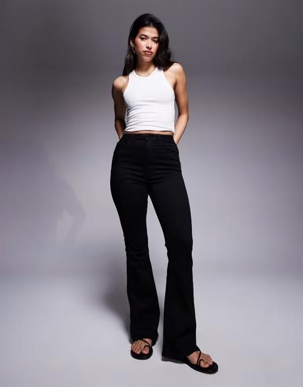 エイソス レディース ボトムス デニムパンツ ジーンズ ASOS DESIGN Hourglass sculpting super stretch flare jeans Black ブラック