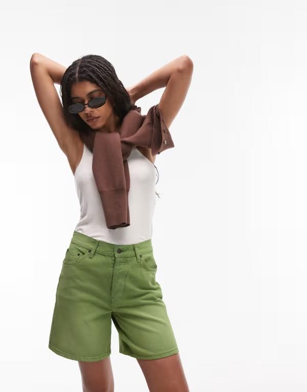 トップショップ レディース ボトムス ハーフパンツ・ショーツ デニム Topshop loose fit denim jorts in lime Lime ライム