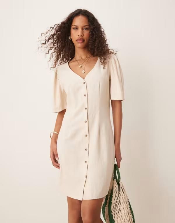 ジェイディーワイ レディース トップス ワンピース シャツワンピース ミディ シャツ リネン JDY linen mix midi shirt dress BEIGE ベージュ