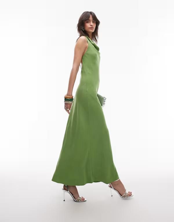 トップショップ レディース トップス ワンピース オープンバック ミディワンピース ドレープ ミディ Topshop drape neck open back midi dress GREEN グリーン