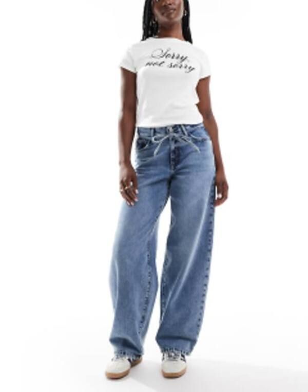 オンリー レディース ボトムス デニムパンツ ジーンズ ONLY Gianna mid waist balloon jeans in mid Medium Blue ブルー