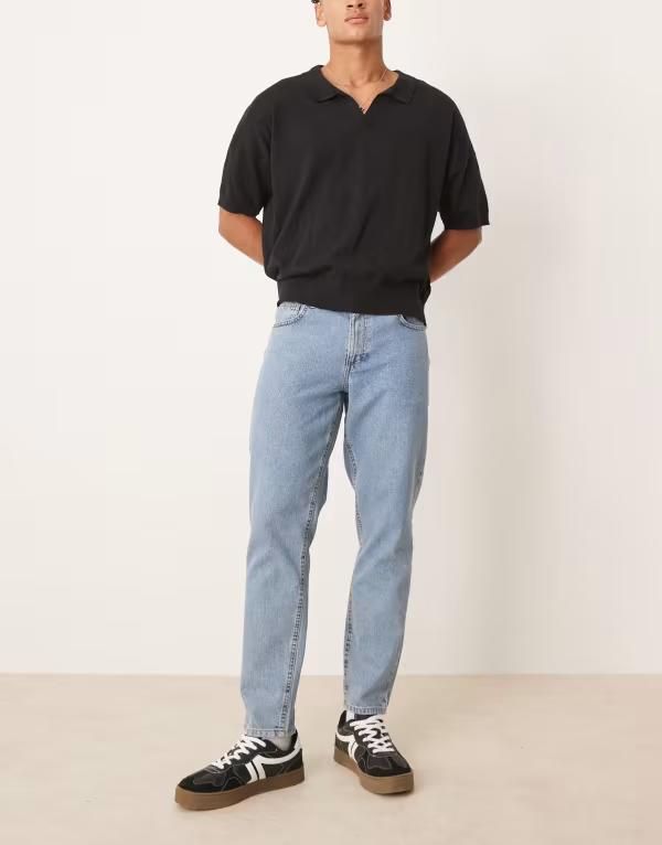 エイソス メンズ ボトムス デニムパンツ テーパードフィット ジーンズ ASOS DESIGN tapered fit jeans in light wash LIGHT WASH BLUE ブルー