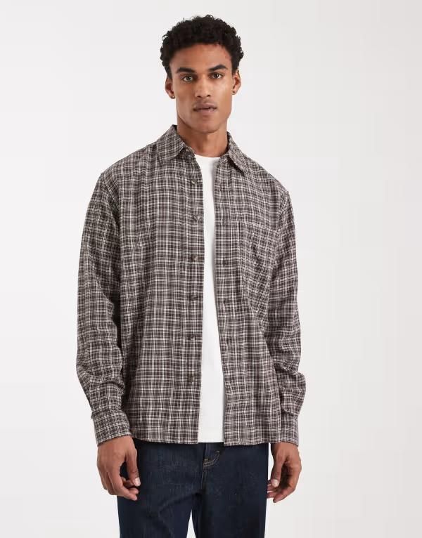 オンリーアンドサンズ メンズ トップス シャツ ONLY SONS loose fit shirt plaid Coffee Bean コーヒー