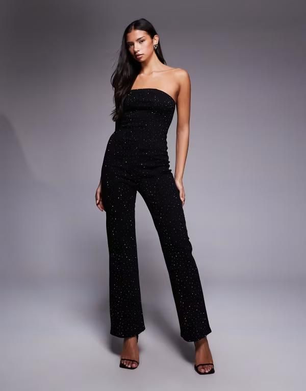 リバーアイランド レディース トップス ジャンプスーツ River Island heatseal bandeau jumpsuit Black ブラック