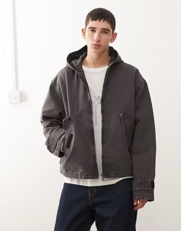 ウィークデイ メンズ アウター ジャケット・ブルゾン Weekday jacket withood in washed Black ブラック