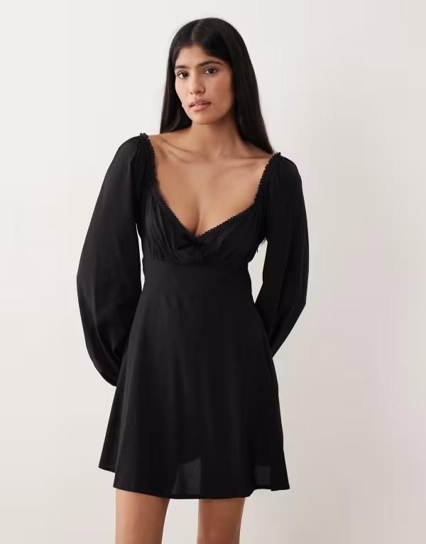ノーバディーズ チャイルド レディース トップス ワンピース ミニ レース Nobodys Child Lillie sweetheart lacedge bow detail mini dress Black ブラック