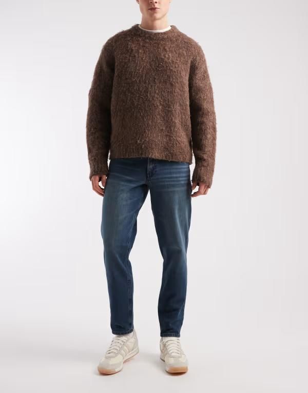 エイソス メンズ ボトムス デニムパンツ テーパードフィット ジーンズ ASOS DESIGN tapered fit jeans Blue ブルー