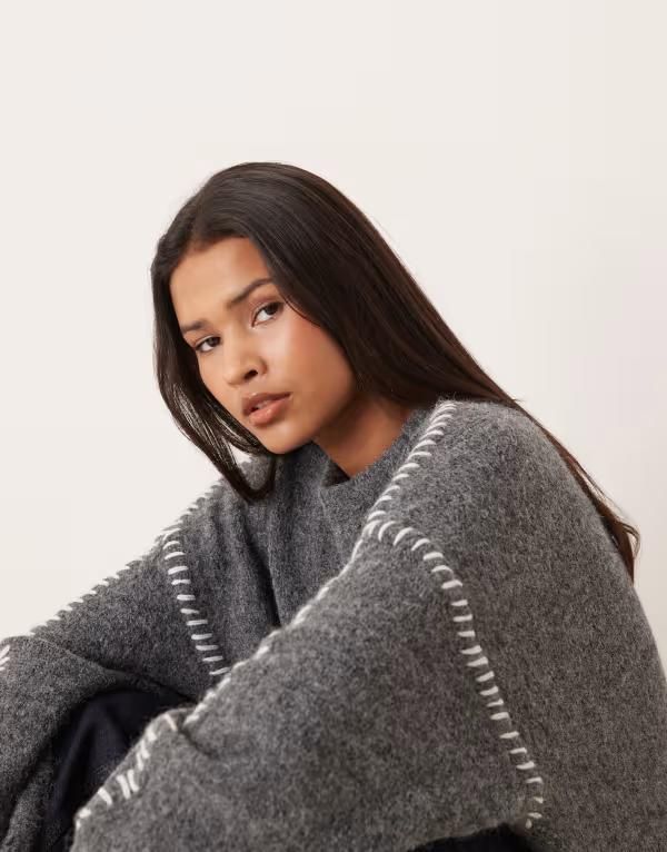 ジェイディーワイ レディース アウター ニット・セーター JDY knit sweater with stitch detail in dark GRAY グレー