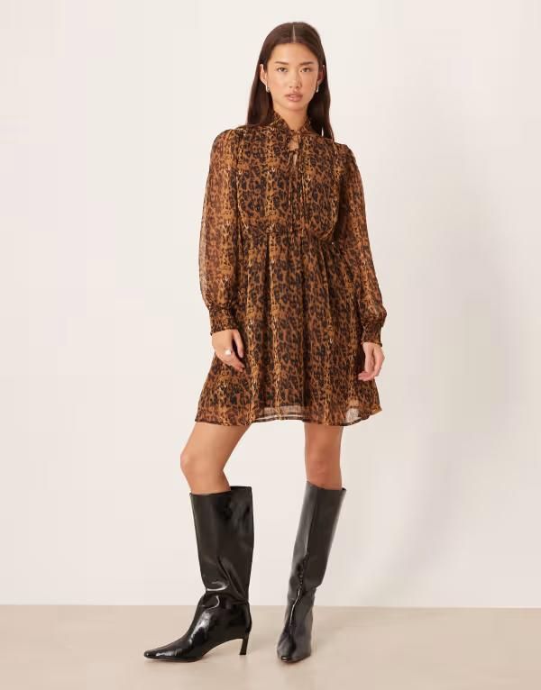 ヴィラ レディース トップス ワンピース ミディワンピース プリント ミディ キャップ VILA cap sleeve midi dress in leopard print RUBBERAOPLEO アニマル