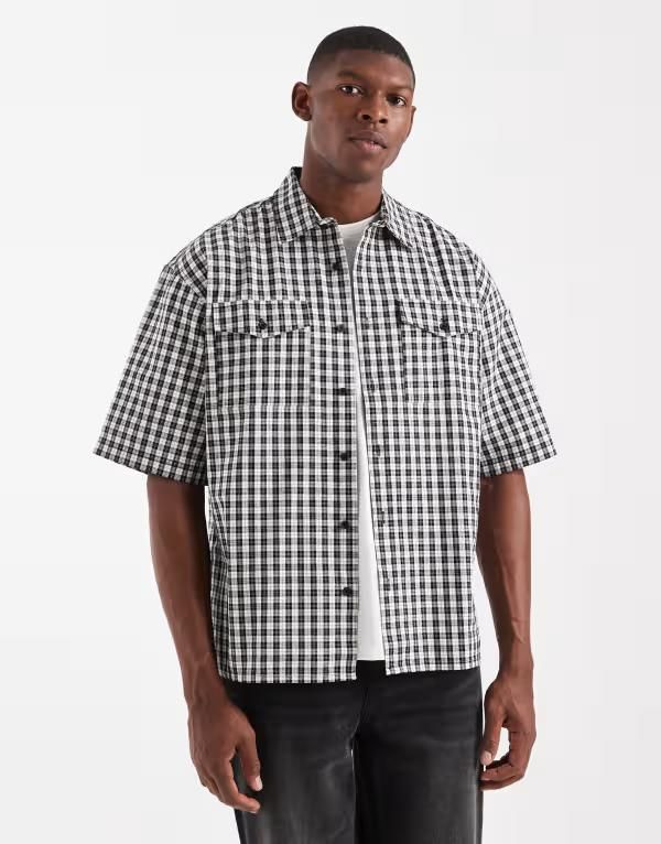 レディファインド レブル メンズ トップス シャツ Redefined Rebel boxy short sleeve checkered shirt Black ブラック