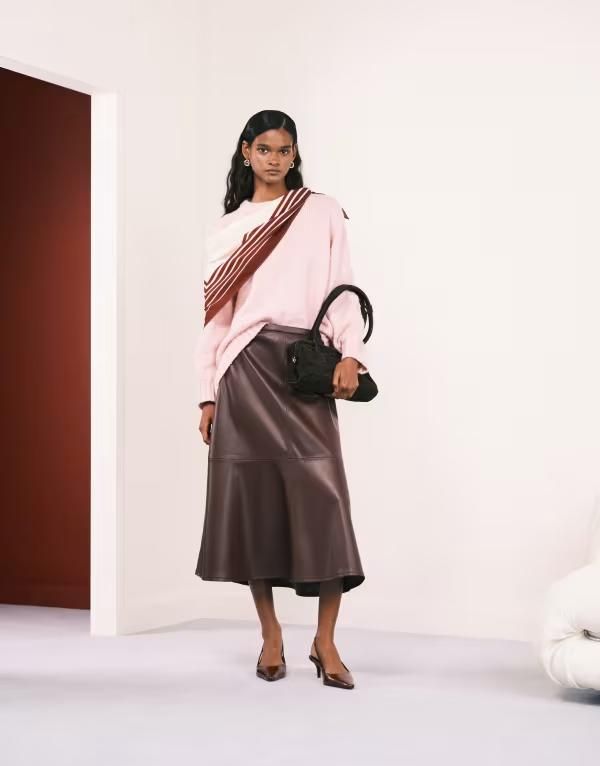 マンゴ レディース ボトムス スカート ミディ レザー フェイクレザー Mango faux leather midi skirt Burgundy バーガンディ