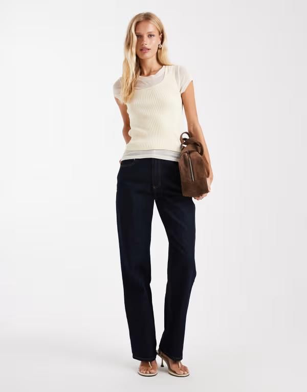 エイソス レディース ボトムス デニムパンツ ストレート ジーンズ ASOS DESIGN comfort stretch straight leg jeans in rinse Rinse wash