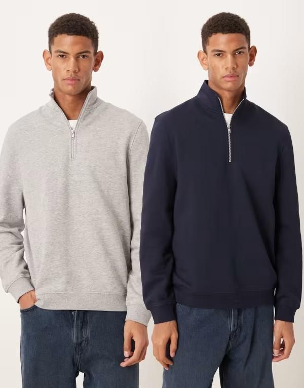 エイソス メンズ アウター パーカー・スウェット ハーフジップ スウェット シャツ ASOS DESIGN essentials quarter zip sweatshirt 2 pack and gray heather Navy gray marl グレー