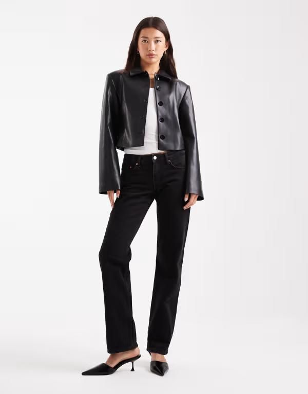 エイソス レディース アウター ジャケット・ブルゾン レザー フェイクレザー ジャケット ASOS DESIGN faux leather collared fitted jacket part of a set Black ブラック