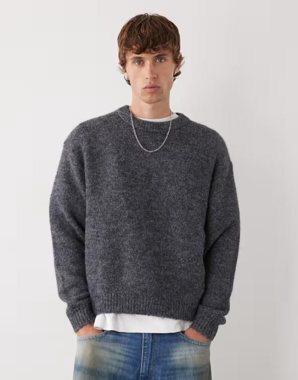 ウィークデイ メンズ アウター ニット・セーター ウール セーター Weekday wool blend sweater in dark heather Dark gray melange グレー