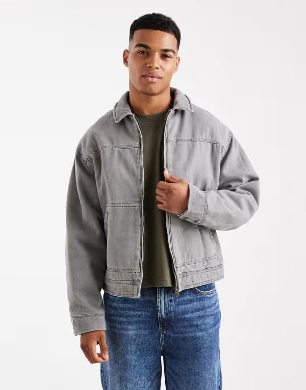 コットンオン メンズ アウター ジャケット・ブルゾン クロップド ジャケット Cotton On cropped worker jacket Gray グレー