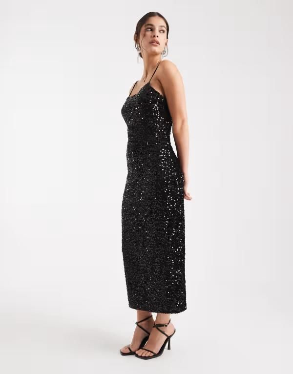 ピーシーズ レディース トップス ワンピース ミディワンピース ミディ スパンコール Pieces sequin cami midi dress Black ブラック
