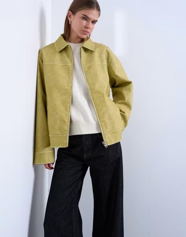 トップショップ レディース アウター ジャケット・ブルゾン TopshopU zip up jacket in buttermilk