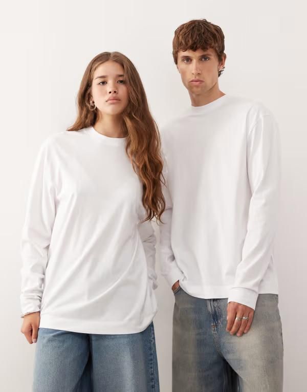 コルージョン レディース トップス Tシャツ COLLUSION Unisex long sleeve tshirt WHITE ホワイト