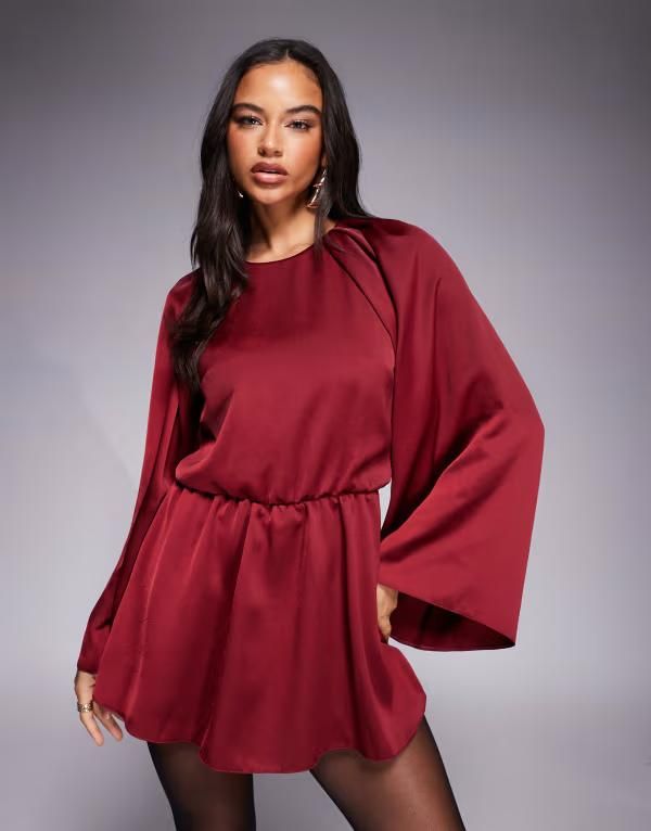 エイソス レディース トップス ワンピース ハイネック ロンパース サテン ASOS DESIGN satin long sleeve high neck romper in berry Berry