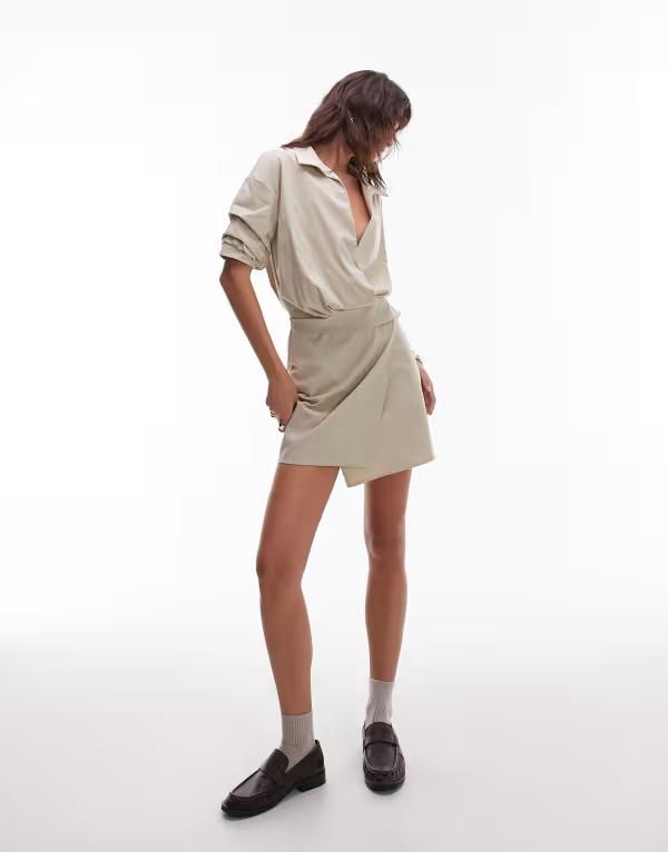 エイソス レディース トップス ワンピース シャツワンピース ドレープ ミニ シャツ ASOS DESIGN drape mini shirt dress in oat STONE ストーン