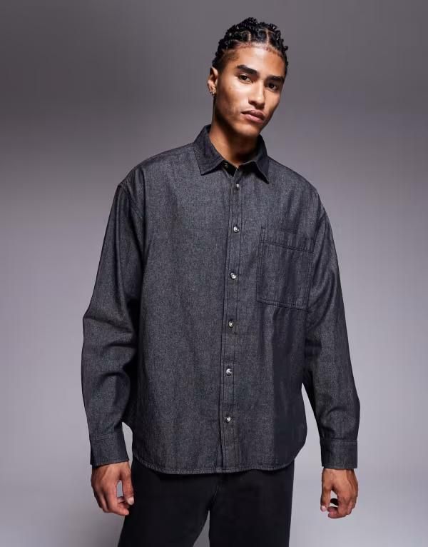 エイソス メンズ トップス シャツ デニム ASOS DESIGN 90s oversized denim shirt Black ブラック
