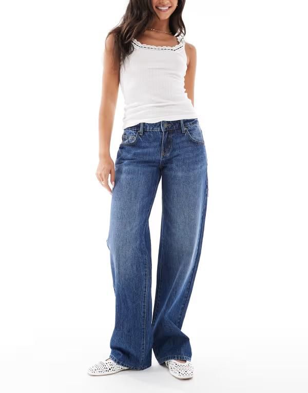 コットンオン レディース ボトムス デニムパンツ ストレート ローライズ コットン ジーンズ CottonOn Cotton On low rise straight leg jeans in river River Blue ブルー
