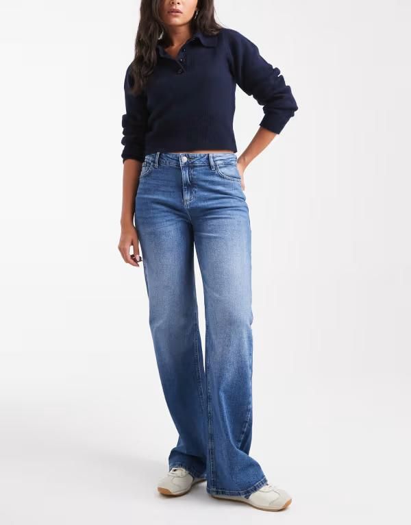 ピーシーズ レディース ボトムス デニムパンツ ワイドレッグ シルク ジーンズ Pieces Silke mid rise wide leg jeans in medium Medium blue denim デニム