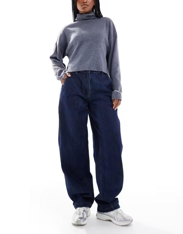ミスセルフフリッジ レディース ボトムス デニムパンツ Miss Selfridge barrel leg jean with seam detail Indigo wash インディゴ