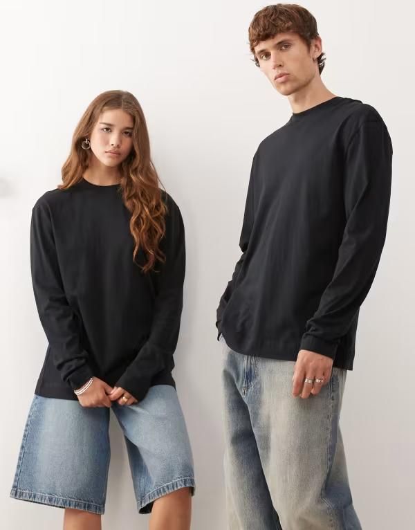 コルージョン レディース トップス Tシャツ COLLUSION Unisex long sleeve tshirt Black ブラック