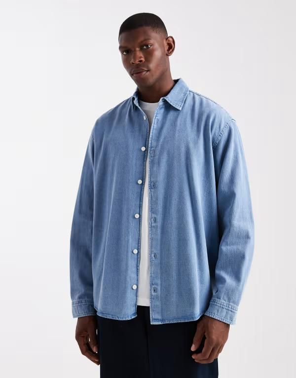 ジャック アンド ジョーンズ メンズ トップス シャツ デニム Jack Jones oversized denim shirt Medium blue denim デニム