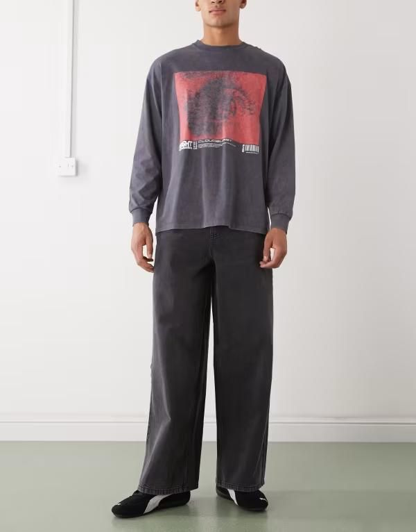 コルージョン メンズ ボトムス デニムパンツ ワイドレッグ COLLUSION x003 wide leg jean in washed WASHED BLACK ブラック