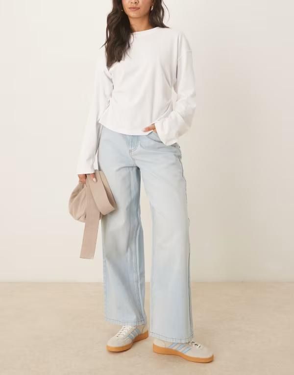 リクレイム ヴィンテージ レディース ボトムス デニムパンツ ワイドレッグ デニム ジーンズ Reclaimed Vintage baggy wide leg denim jeans in lightblue wash Light Blue ブルー