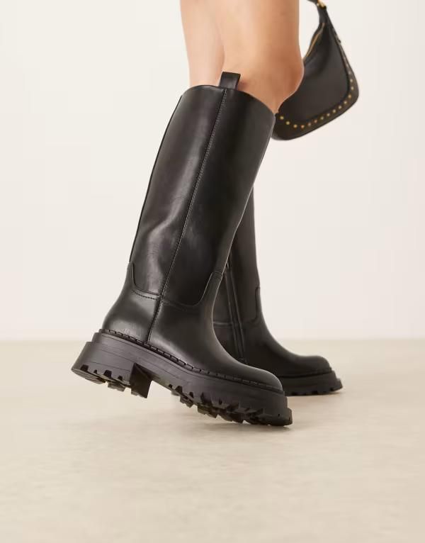 エイソス レディース シューズ ブーツ・レインブーツ ASOS DESIGN Cecilia chunky flat knee boots Black ブラック
