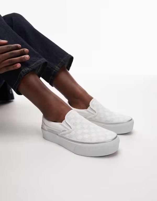バンズ レディース シューズ スニーカー プラットフォーム Vans Classic slipon platform checkerboard sneakers WHITE ホワイト