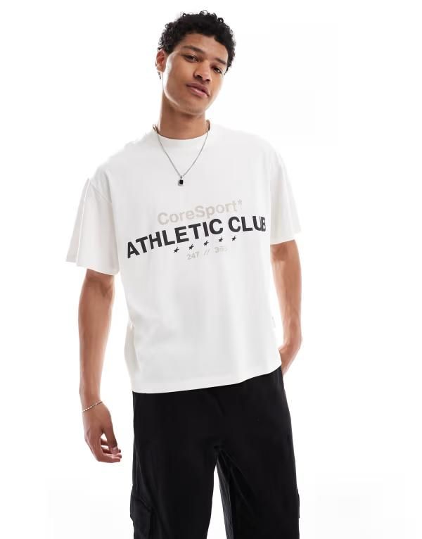 ジャック アンド ジョーンズ メンズ トップス Tシャツ プリント シャツ Jack Jones boxy crop Tshirt with front print Cloud Dancer ホワイト