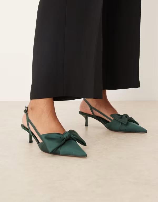 エイソス レディース シューズ ヒール ASOS DESIGN Sunshine kitten heel slingback shoes in forest FOREST GREEN グリーン